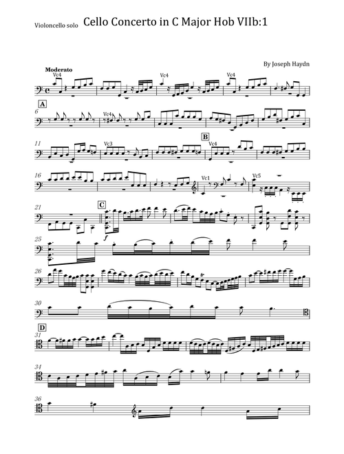 Haydn - Cello Concerto No.1 in C major, Hob.VIIb:1 - For Solo Cello - Full Score Original (Arr. poon) - Joseph Haydn (Cello Solo)