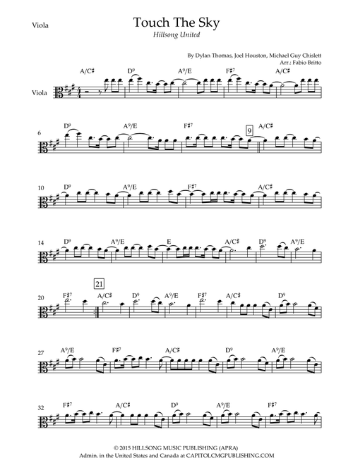 Touch The Sky (Arr. Fabio Britto) - Hillsong United (Viola Solo)