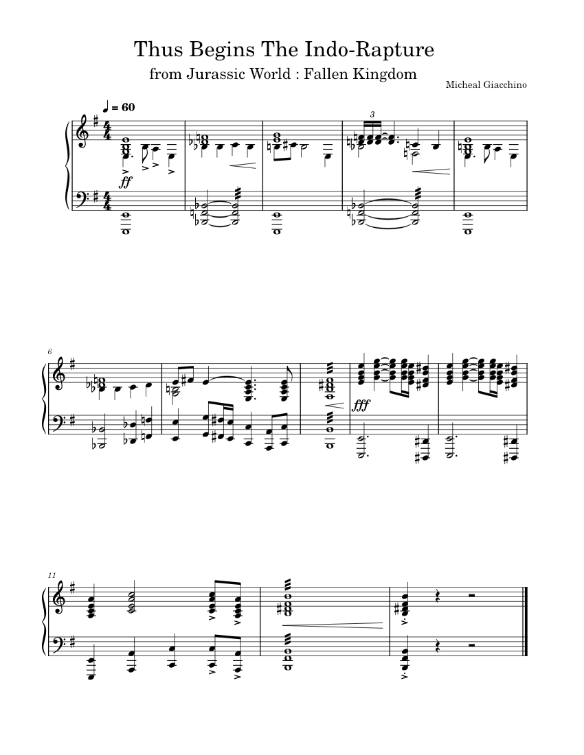 Thus begins the indo rapture michael giacchino sheet music for piano