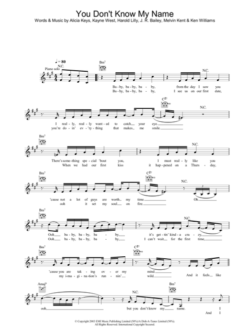 You Don't Know My Name - Alicia Keys (Lead Sheet - Fake Book)