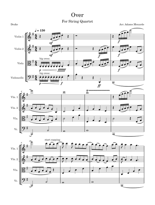 Over – Drake Over By Drake For String Quartet