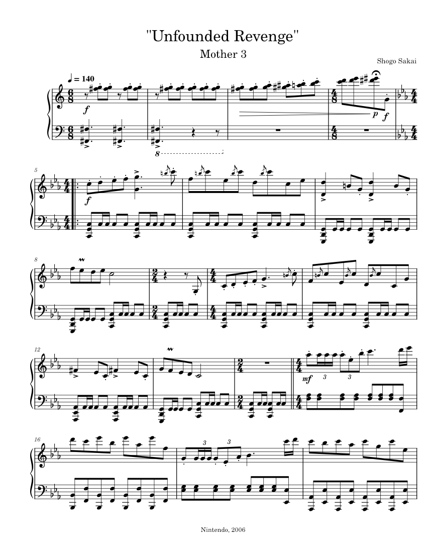Unfounded Revenge (Mother 3) Sheet music for Piano (Solo) | Musescore.com