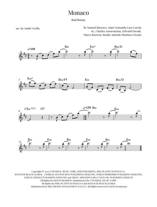 Monaco (Arr. André Grella) - Bad Bunny (Violin Solo)