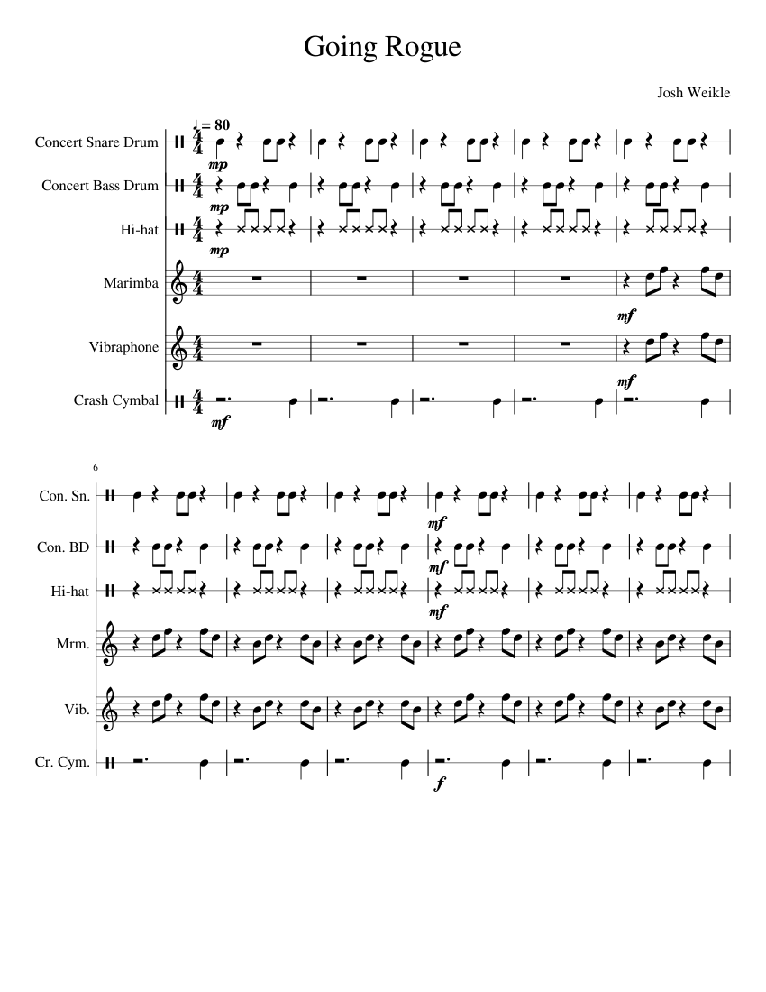 Going Rouge Music Going Rogue Sheet music for Vibraphone, Snare drum, Crash, Bass drum ...