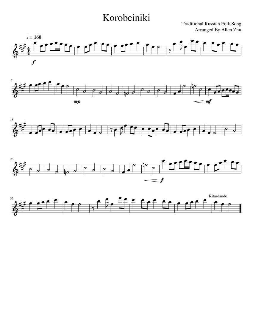 Korobeiniki Sheet Music for Saxophone alto (Solo) | MuseScore.com