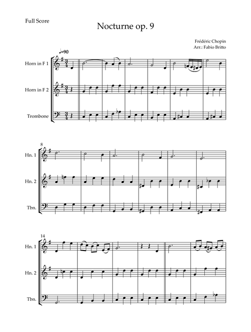 Nocturne Op.9 No. 2 (Frédéric Chopin) for Brass Trio (Arr. Fabio Britto) (Brass Ensemble)