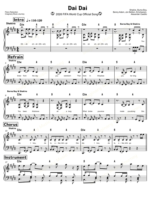 Dai Dai (Arr. Imaginary Music Journey) - Shakira & Burna Boy (Piano Solo)