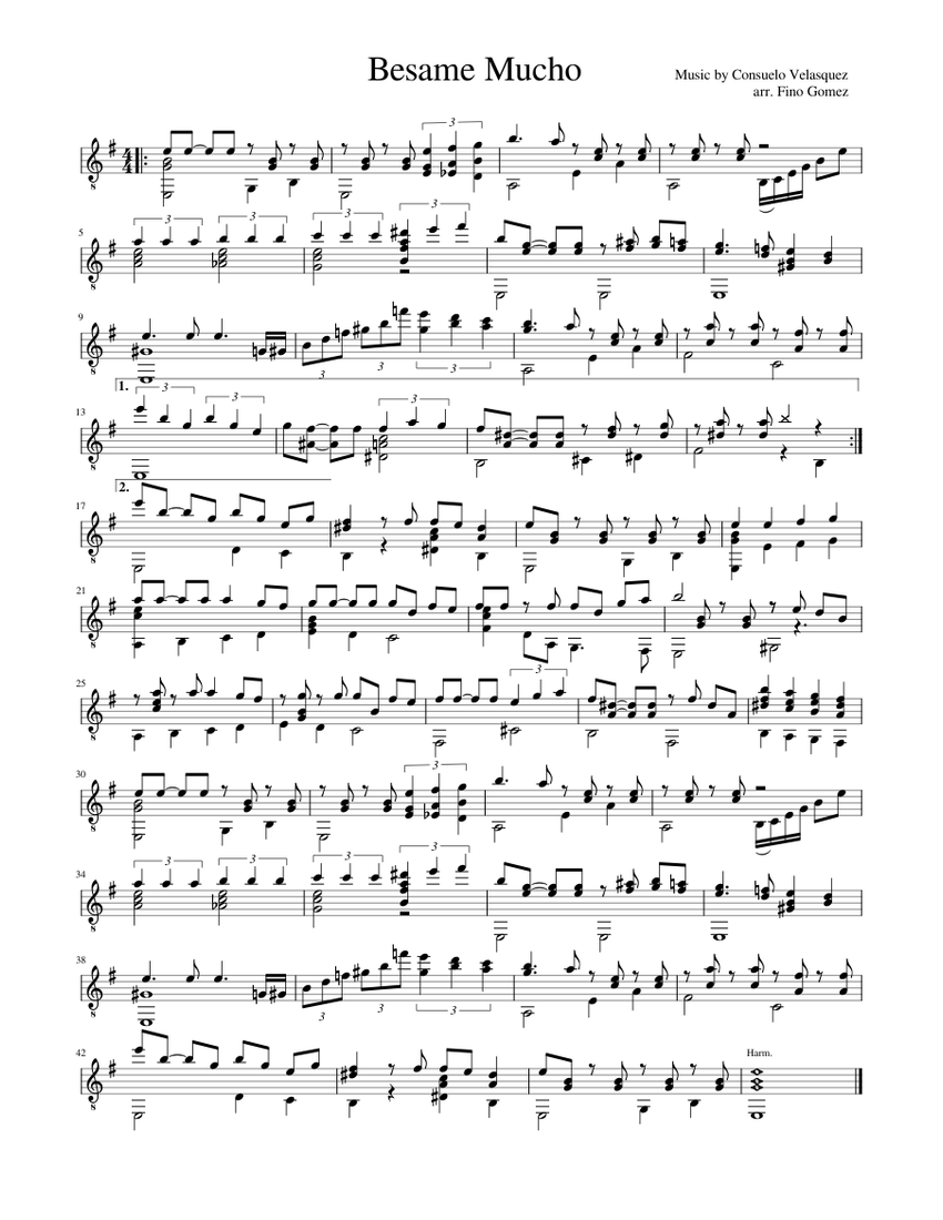 Besame Mucho Sheet music for Guitar (Solo) | Musescore.com