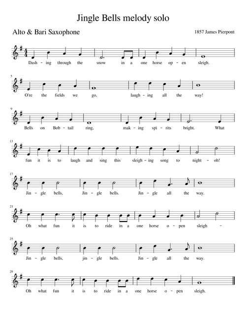 Jingle Bells Melody Solo Alto:Bari Saxophone