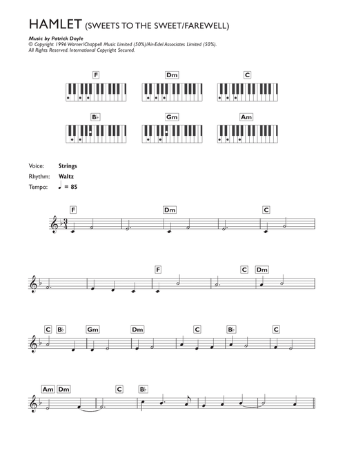 Sweets To The Sweet - Farewell (from Hamlet) - Patrick Doyle (Piano Chords-Lyrics)