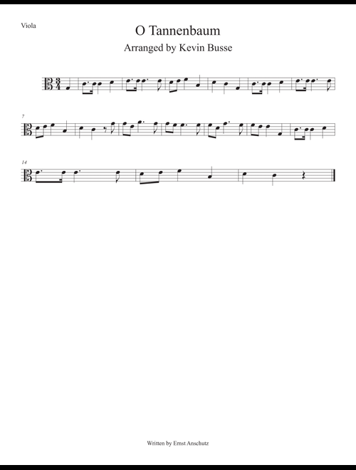 O Tannenbaum (Easy key of C) Viola (Arr. Kevin Busse) (Viola Solo)