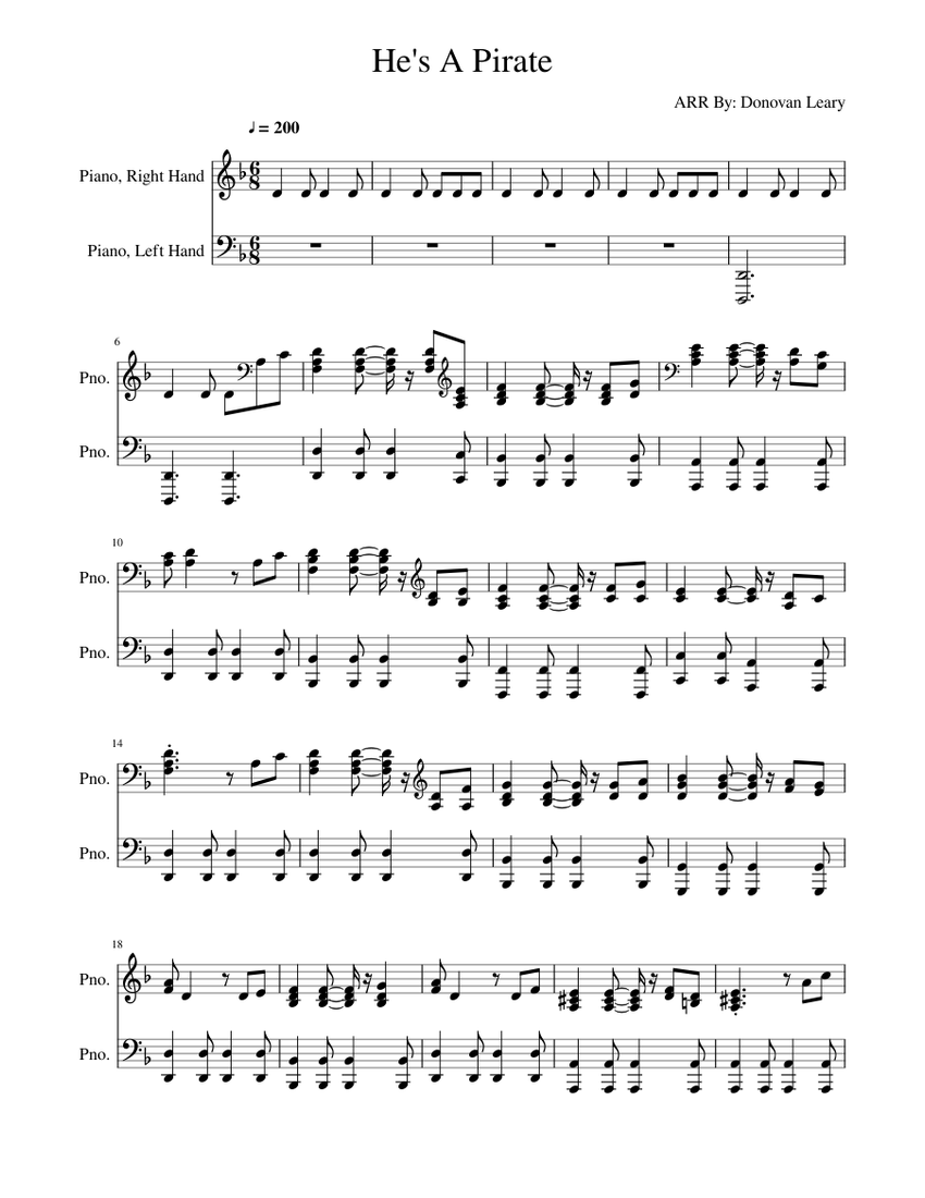 Pirates of the Caribbean - He's a Pirate piano version Sheet music for ...