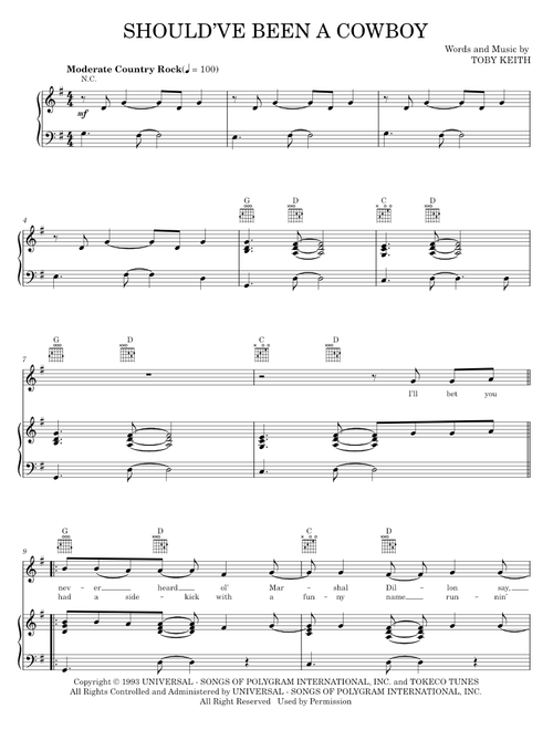Should've Been A Cowboy - Toby Keith (Piano-Vocal-Guitar)