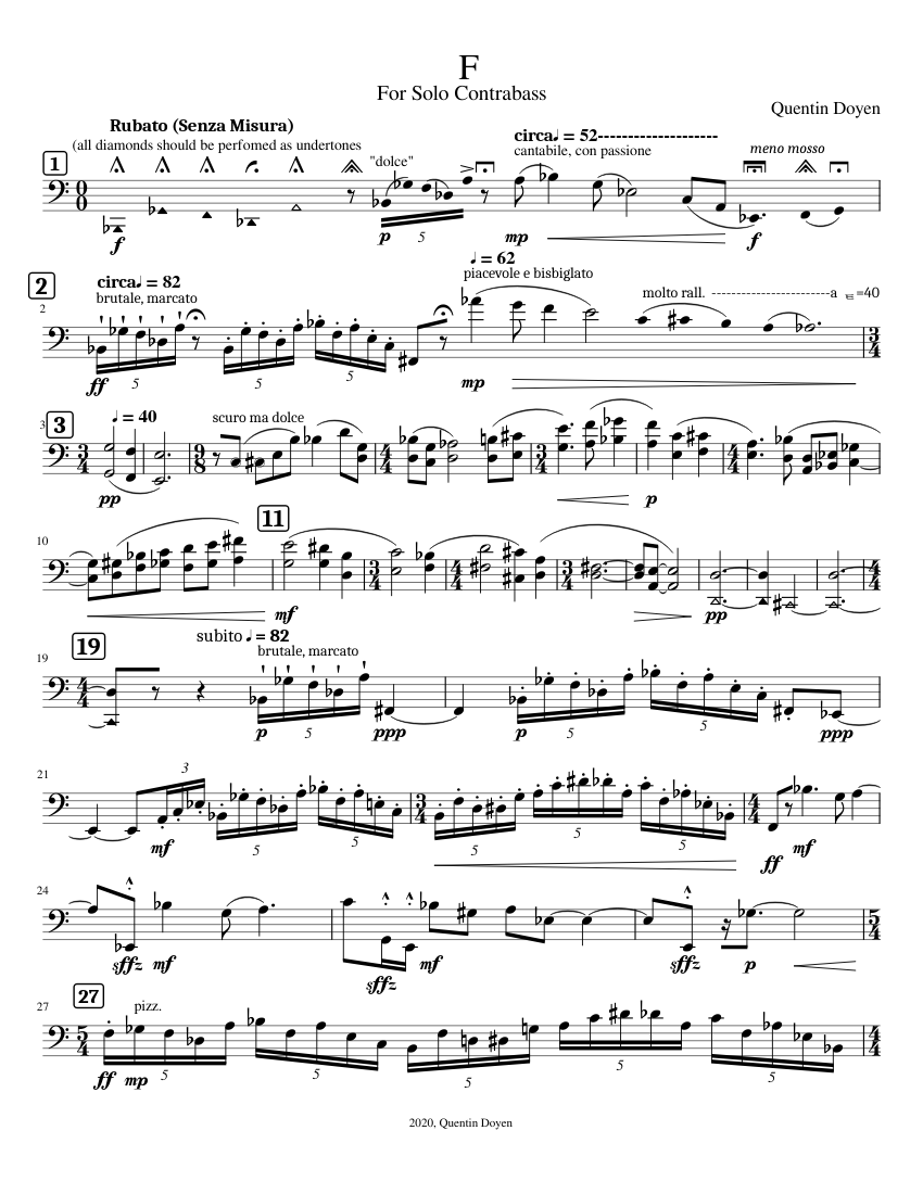 Untitled (For solo Contrabass) Sheet Music for Contrabass (Solo
