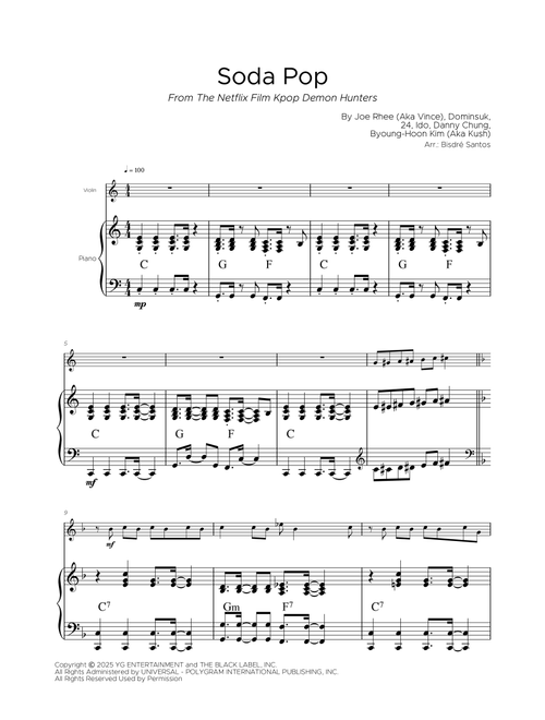 Soda Pop (Arr. Bisdre Santos) - Saja Boys (Violin and Piano)