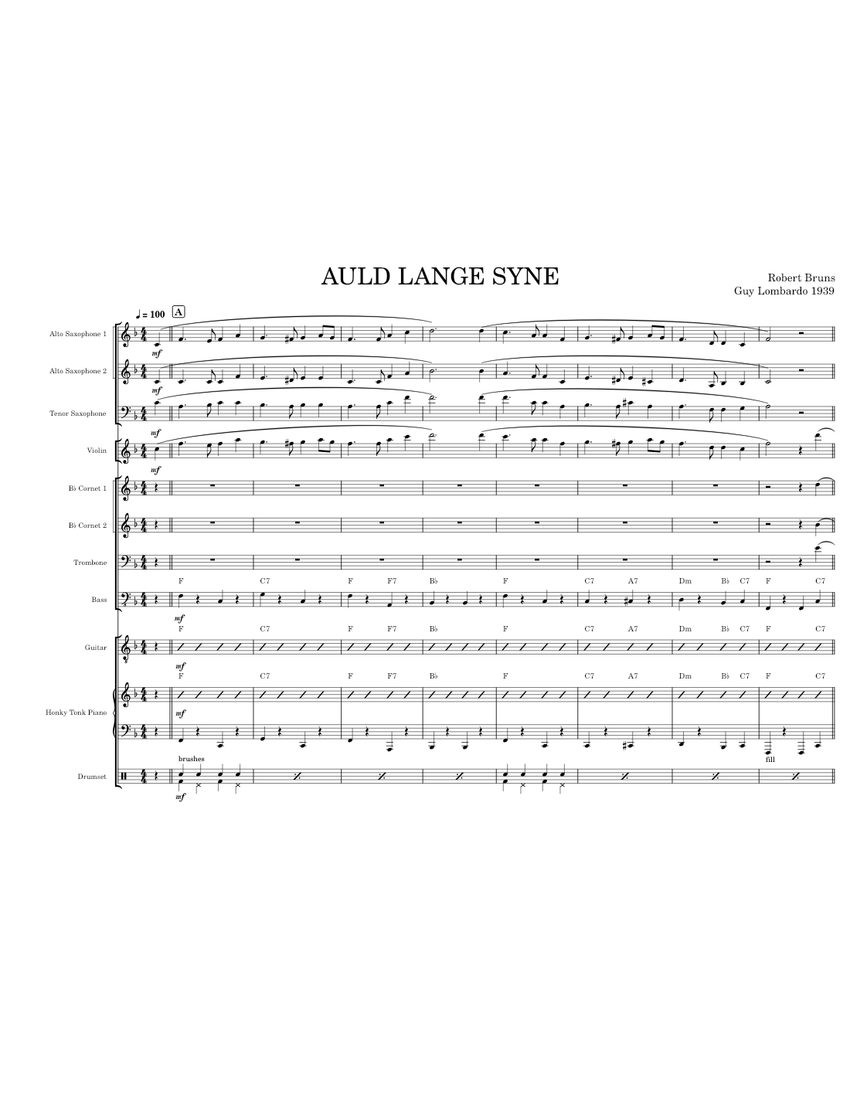 Auld lang syne – Robert Burns Sheet Music with Chords for Piano ...