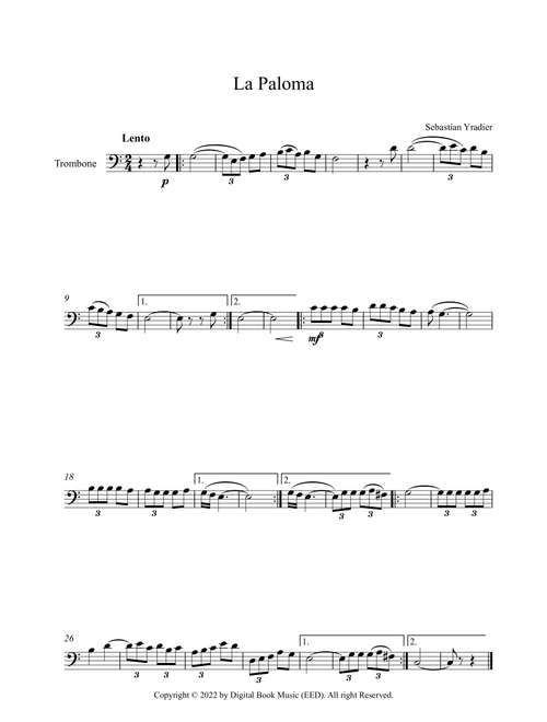 La Paloma - Sebastian Yradier (Trombone) (Arr. Digital Book Music) (Trombone Solo)