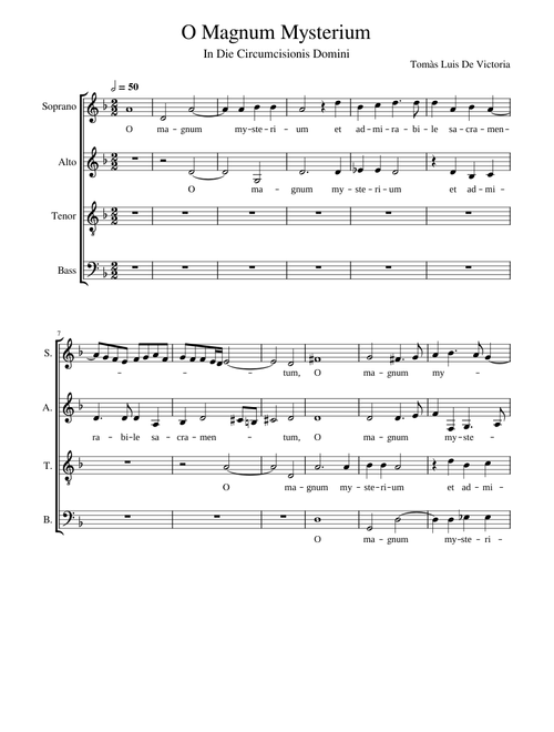 O magnum mysterium – Tomás Luis de Victoria (SOPRANO PART)