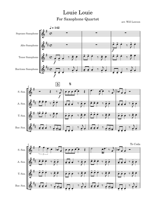 louie louie - Saxophone Quartet