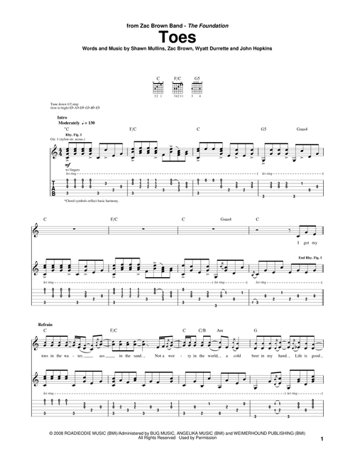 Toes - Zac Brown Band (Guitar Tab)