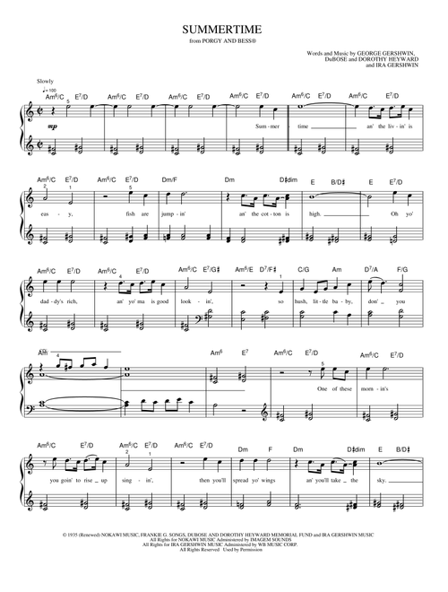Summertime - George Gershwin (Piano-Vocal-Guitar)