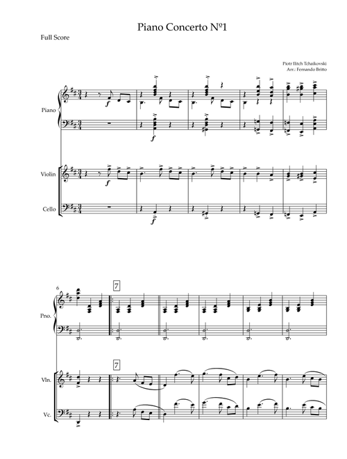 Piano Concerto Nº 1 - 1st Mov. Theme (P. Tchaikovsky) for Piano Trio (D Major) (Arr. Fernando Britto) - Piotr Ilitch Tchaikovsky (Small Ensemble)