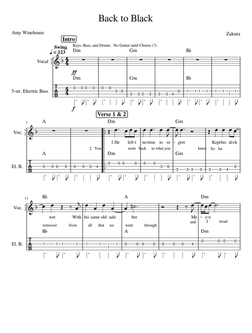 Back to Black  Lead Sheet