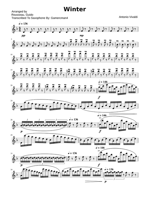Vivaldi Winter For Saxophone