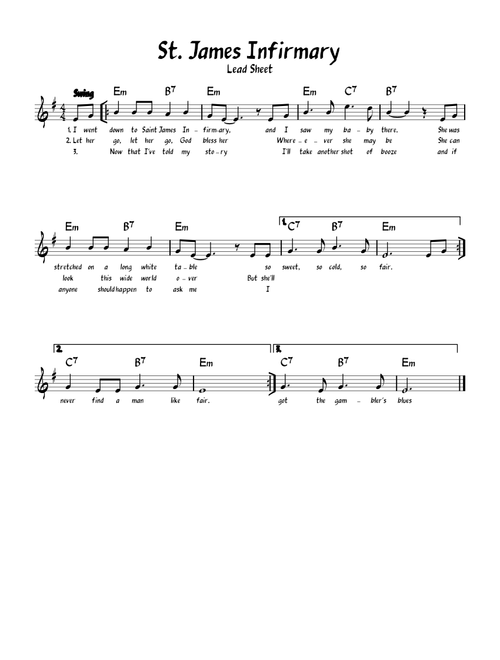 St. James Infirmary Lead Sheet
