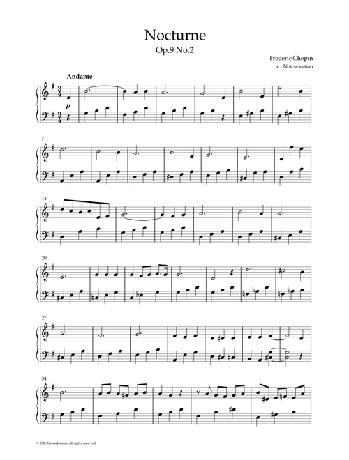 Frédéric Chopin – Nocturne Op. 9 No. 2 (Easy Piano Arrangement) (Arr. Noteselection) - Frederic Chopin (Easy Piano)