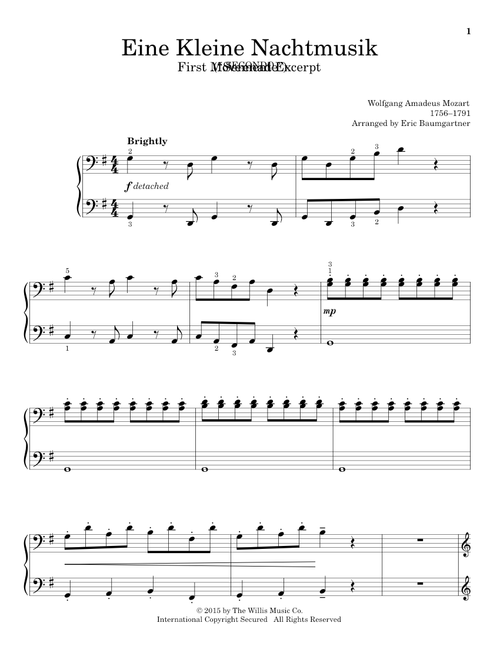 Eine Kleine Nachtmusik ("Serenade"), First Movement Excerpt (Arr. Eric Baumgartner) - Wolfgang Amadeus Mozart (Piano Duet)