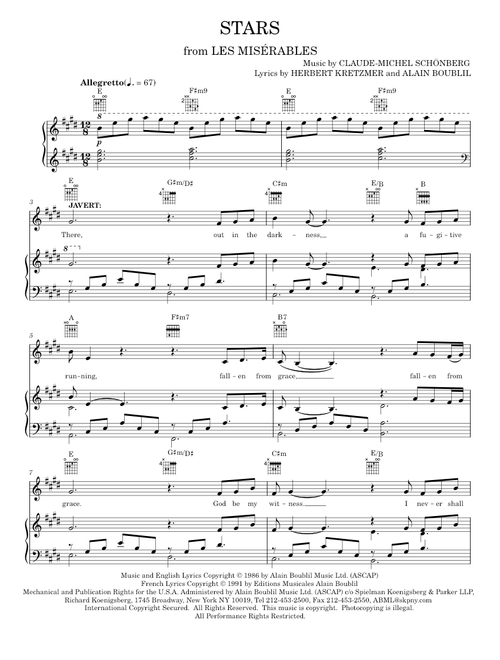 Stars - Alain Boublil, Les Miserables Musical (Piano-Vocal-Guitar)