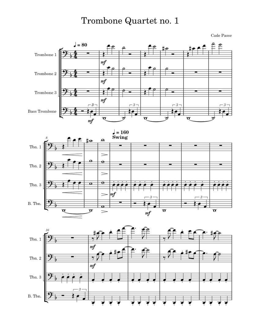 Trombone Quartet no. 1 Sheet music for Trombone, Trombone bass (Mixed ...
