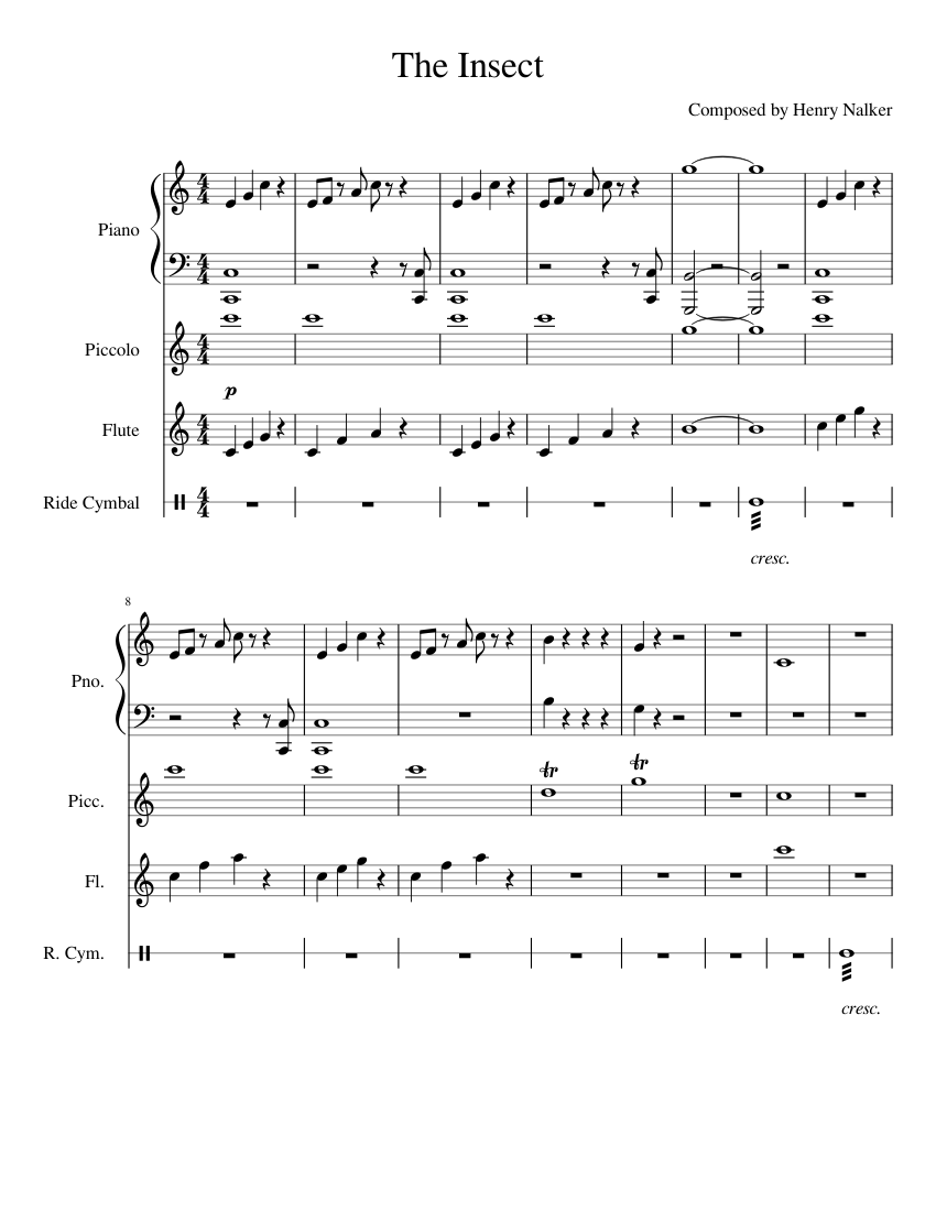 Insect Music Notes The Insect Sheet Music for Piano, Flute piccolo, Flute, Ride (Mixed ...
