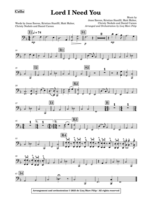 Lord, I Need You - Cello (Arr. Liuț Marc Filip) - Matt Maher (Small Ensemble)