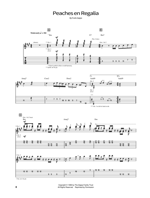 Peaches En Regalia - Frank Zappa (School of Rock - Guitar Tab)