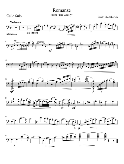 Romance from the Gadfly For Cello