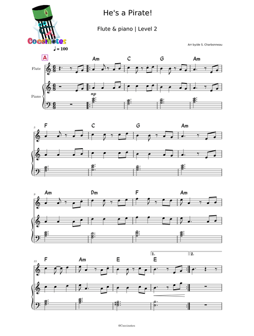He's a Pirate - recorder & piano | Level 2
