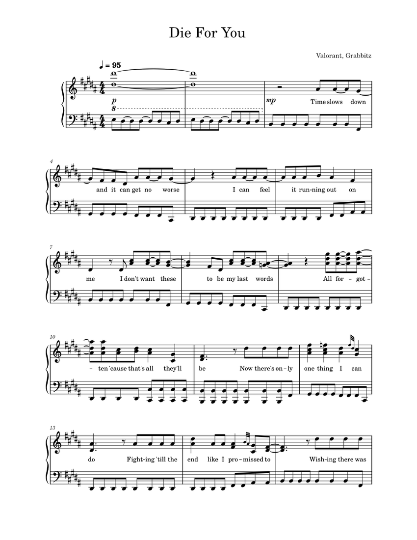 Die For You VALORANT, Grabbitz Sheet music for Piano (Solo)