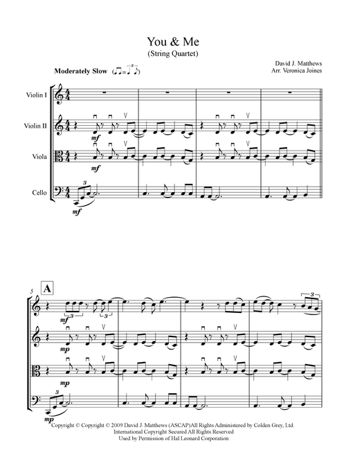 You & Me (Arr. Veronica Joines) - Dave Matthews Band (String Quartet)