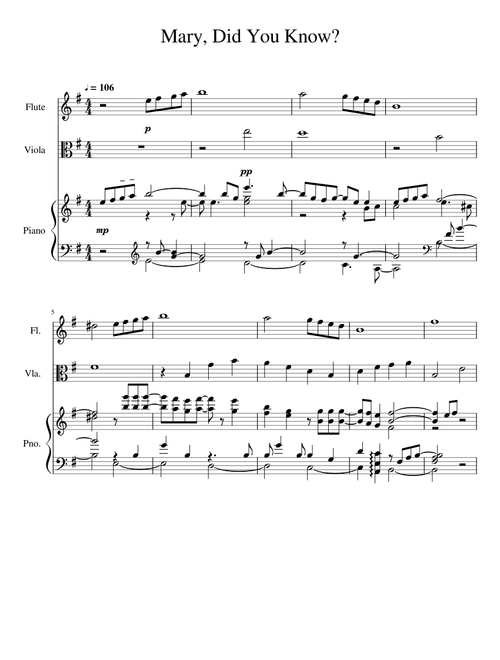 Mary Did You Know flute viola piano v02 sheet music arranged by sophiasapprentice