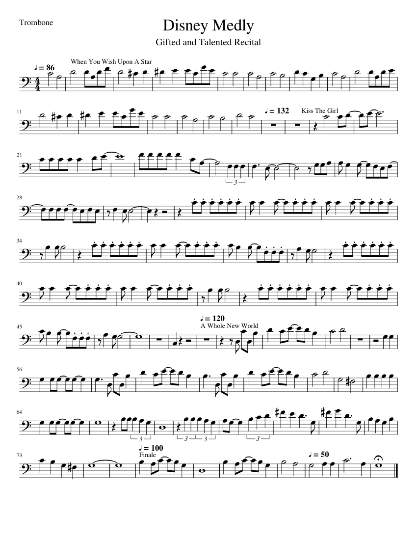 Disney Medly Trombone Sheet music for Trombone (Solo)
