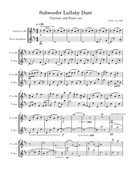 subwoofer lullaby duet (Tenor Sax & Bb Clarinet)