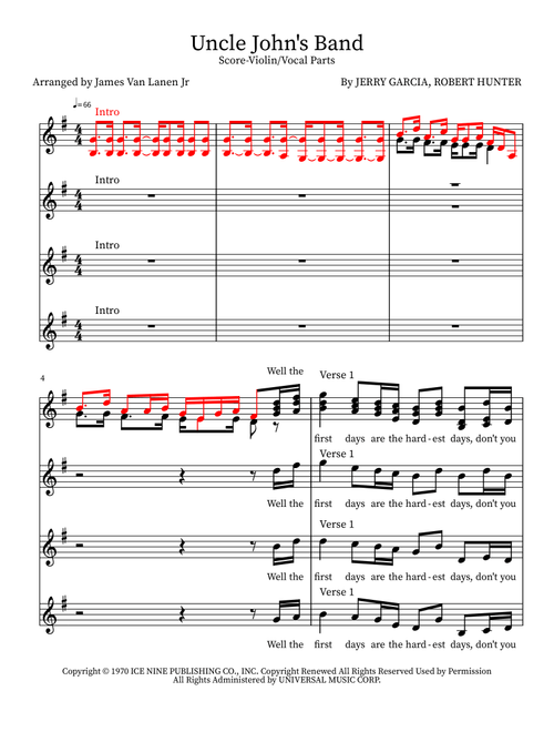 Uncle John's Band (Arr. James Van Lanen Jr) - Grateful Dead (Piano Vocal)