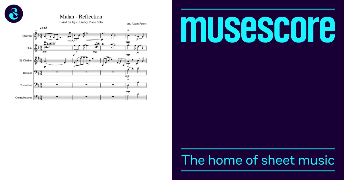 Mulan - Reflection Sheet Music for Flute, Bassoon, Recorder, Clarinet ...