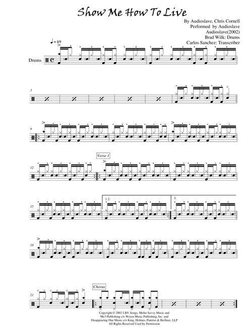 Show Me How To Live (Arr. Carlos Sanchez) - Audioslave (Drums)