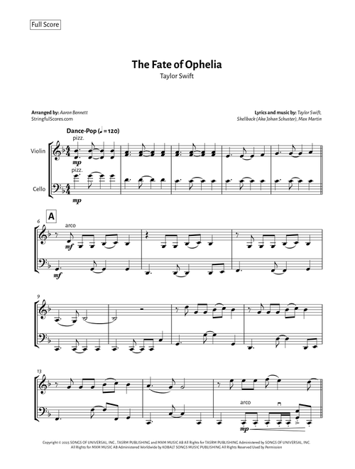 The Fate Of Ophelia (Arr. Aaron Bennett) - Taylor Swift (Instrumental Duet)