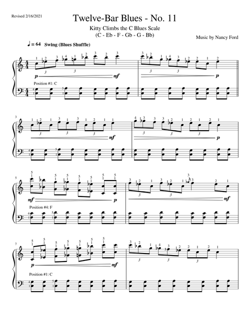 Twelve-Bar Blues No 11: Kitty Cat Climbs the C Blues Scales - Nancy Ford (easy piano)