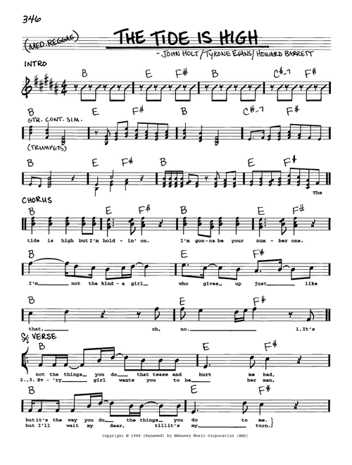 The Tide Is High - Blondie, Atomic Kitten (Real Book - Melody-Chords-Lyrics)