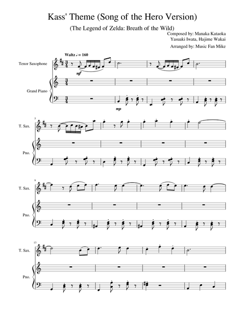 Kass' Theme Song of the Hero Version - The Legend of Zelda: Breath of the Wild (Tenor Saxophone, Piano)
